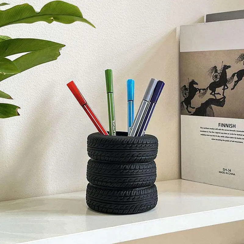 [WA] 1pcs Fun Tire-Shaped Pen Holder -PVC Desk Organizer, Ideal For School And Office Supplies, Painted Finish, Office Supplies