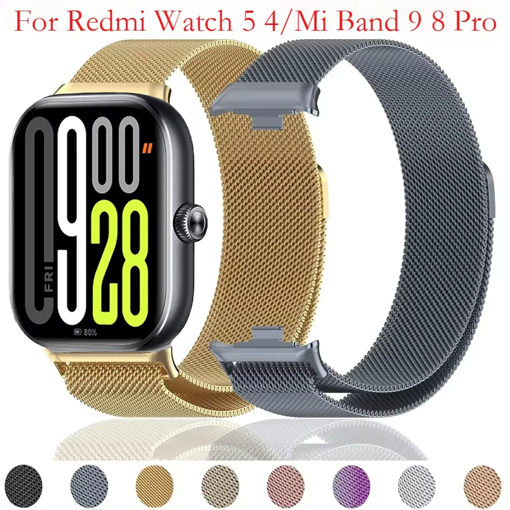 Magnetic Milanese Loop Strap for Xiaomi Mi Band 9 Pro/Mi Band 8 Pro Metal Original Comfortable Bracelet Redmi Watch 5 4 Correa