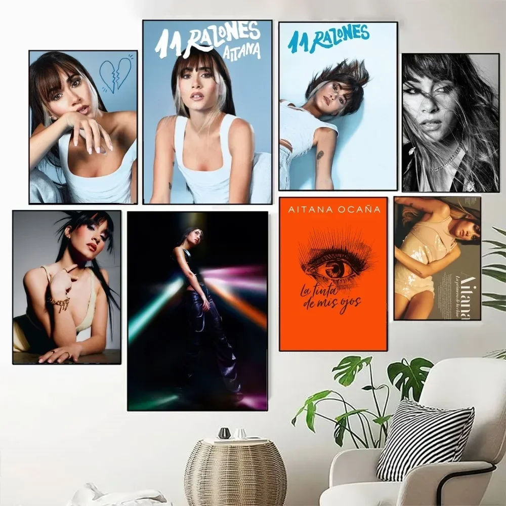 Aitana Ocana Singer  Poster Fancy Wall Sticker for Living Room Bar Vintage Decorative Painting Middle