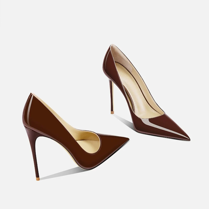 New style of exquisite temperament, slim heels light brown pointed high heels, women's not tired feet, professional single shoes