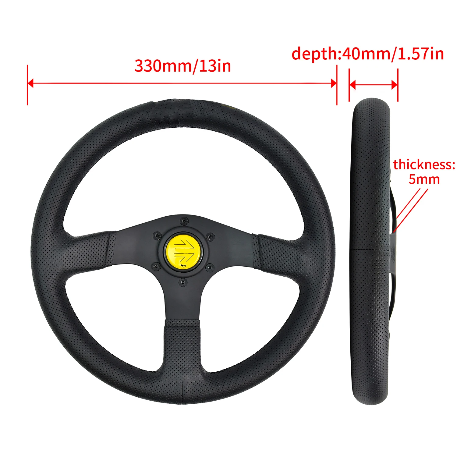 330MM Universal  Microfiber Perforated  Leather Steering Wheel  Anodized Spoke PCD 40mm Sport Steering Wheel