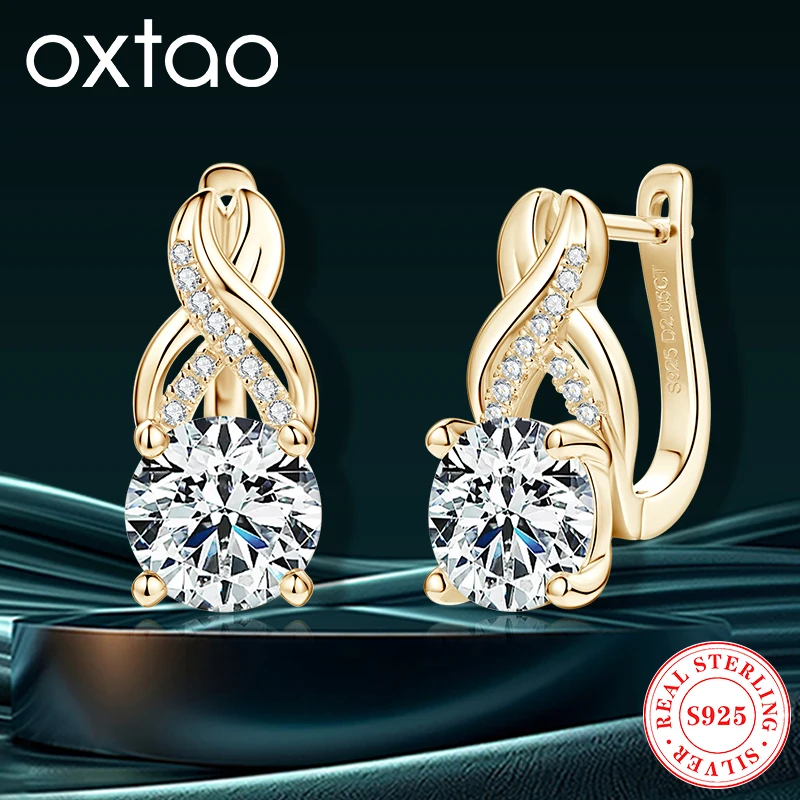 

OXTAO стерлингового серебра 925 пробы бесконечность серьги-кольца женские украшения D цвет муассанит серьги с бриллиантами свадебные украшения подарки