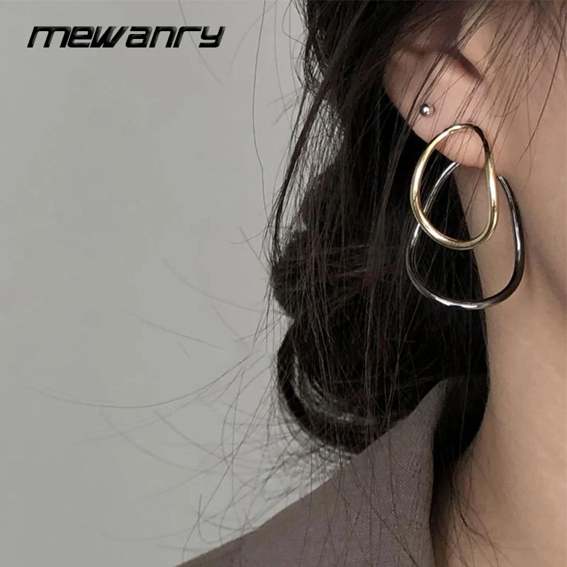 Mewanry Prevent Allergy Bicolor Irregular Geometric Drop Earrings For Women Exaggerated Creative Simple Engagement Jewelry Gifts