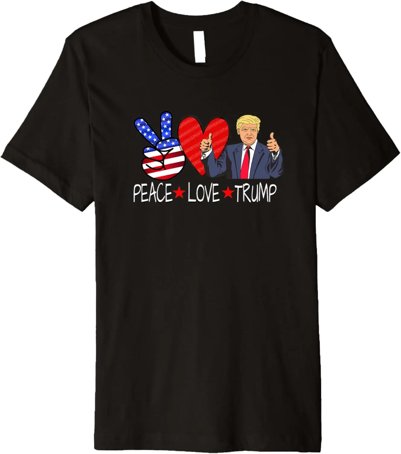 PEACE LOVE TRUMP 2020 Eleição Sinal de Paz Coração Camiseta Premium Conservadora
