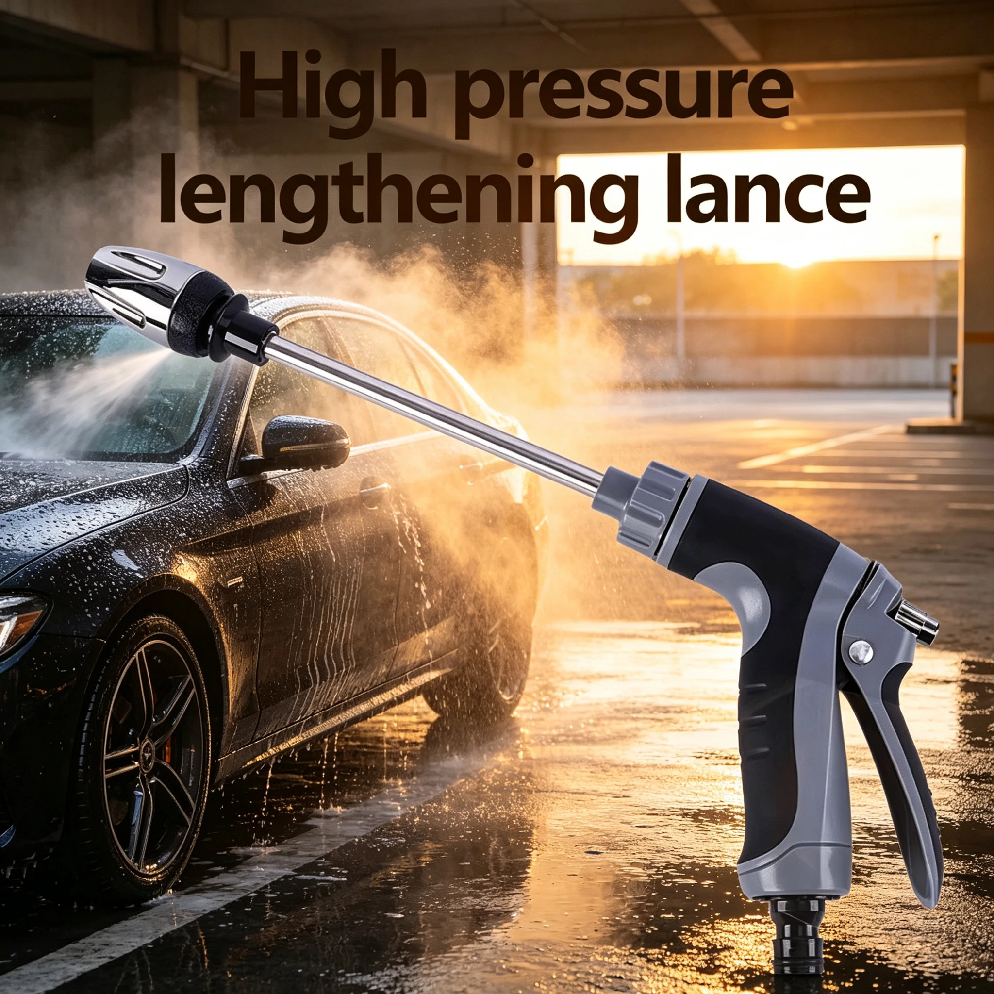 Household High‑Pressure Car Wash Water Gun, Alloy Long Pole With Rubber‑Wrapped Handle, Metal Extension Watering Tools