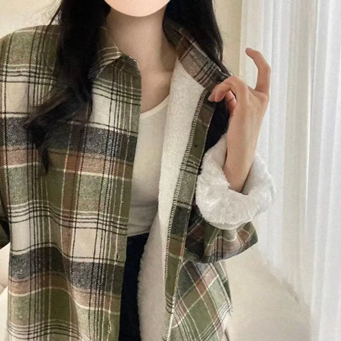 Manteau en laine pour femme automne hiver Thiened Fce doublé Long Sve Plaid irt Design Vintage polyvalent haut à la mode
