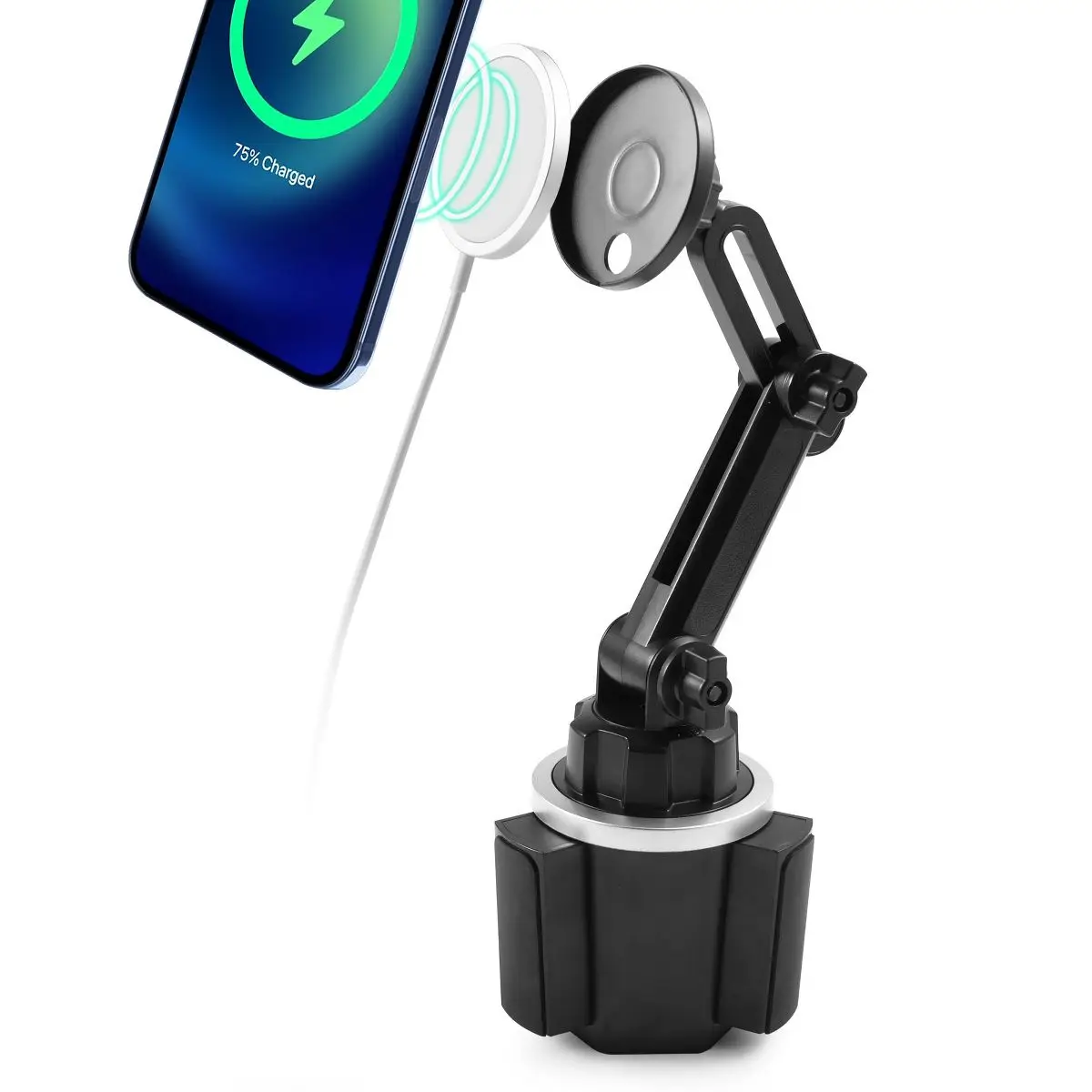 

Car Cup Phone Holder Compatible with Magsafe Charger Wireless Charging Pad, Long Adjustable Mount Cradle