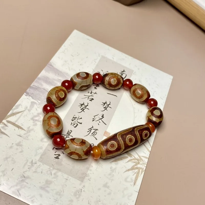 Tibetan-style nine-men's agate women's three-eye Dzi bead bracelet Buddhist prayer beads trend