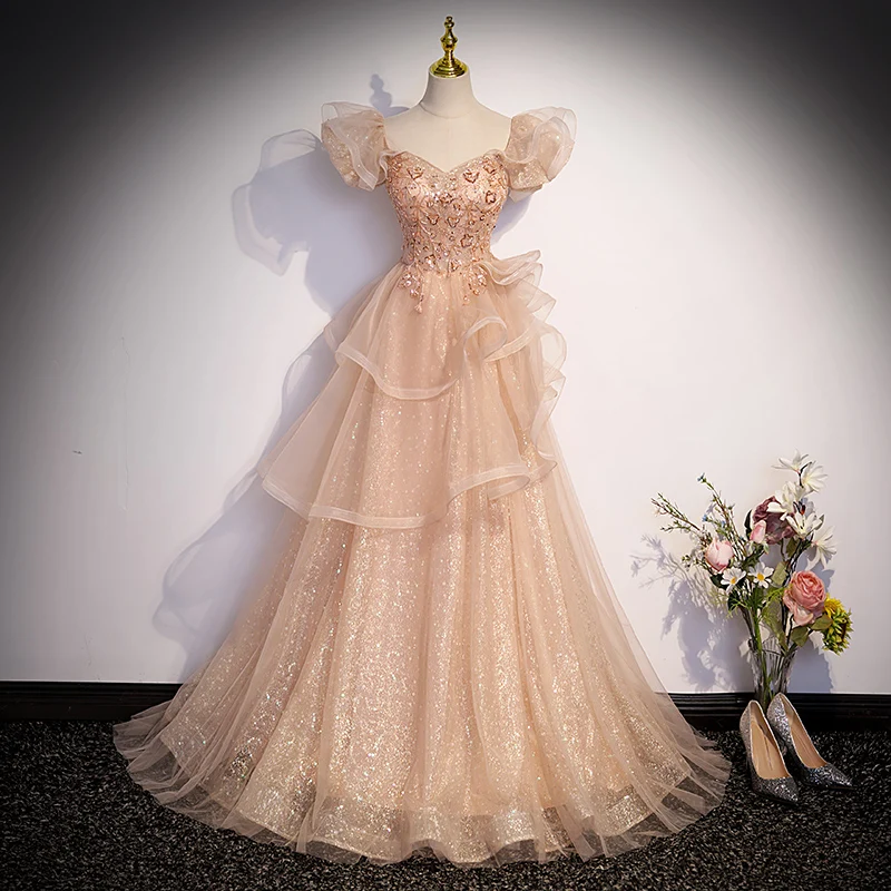 

Вечернее платье цвета шампань для женщин, длинное бальное платье для церемоний и торжеств, модель Princ Dr Ele