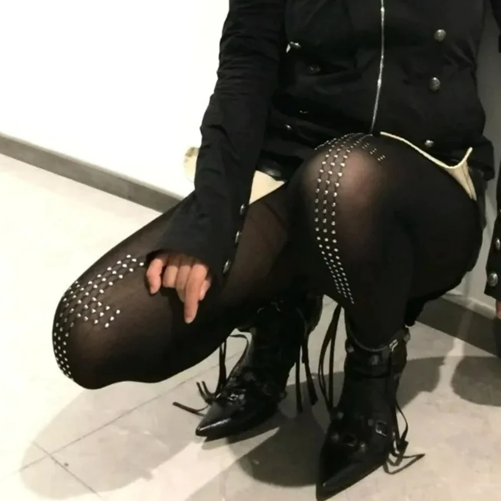 Diamond Spicy Girls Schwarze Ästhetik Punk Street Casual Strümpfe Kristalle Kreuz Damen Strümpfe Strumpfhosen Y2K Cosplay Strumpfhosen