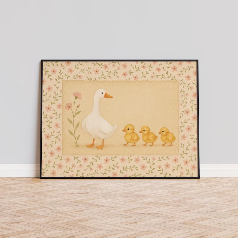 1pc frameless Canvas Painting Retro Duck And Ducklings Wall Art Print Canvas Painting Poster Picture For Living Room,Bedroom Hom
