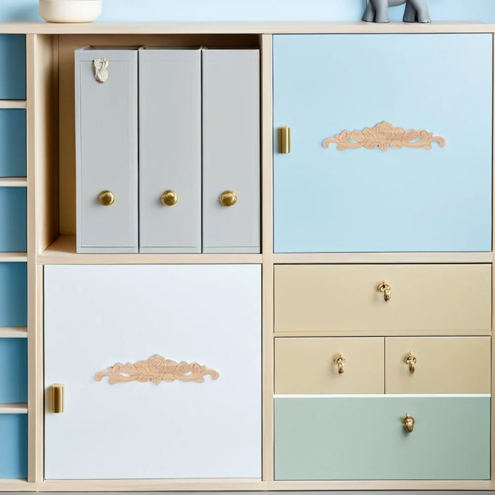 

6pcs Home Decor Appliques Rose Flower Carved Wood Onlays Unpainted Diy Trim For Door Cabinet Dresser Wardrobe Wood