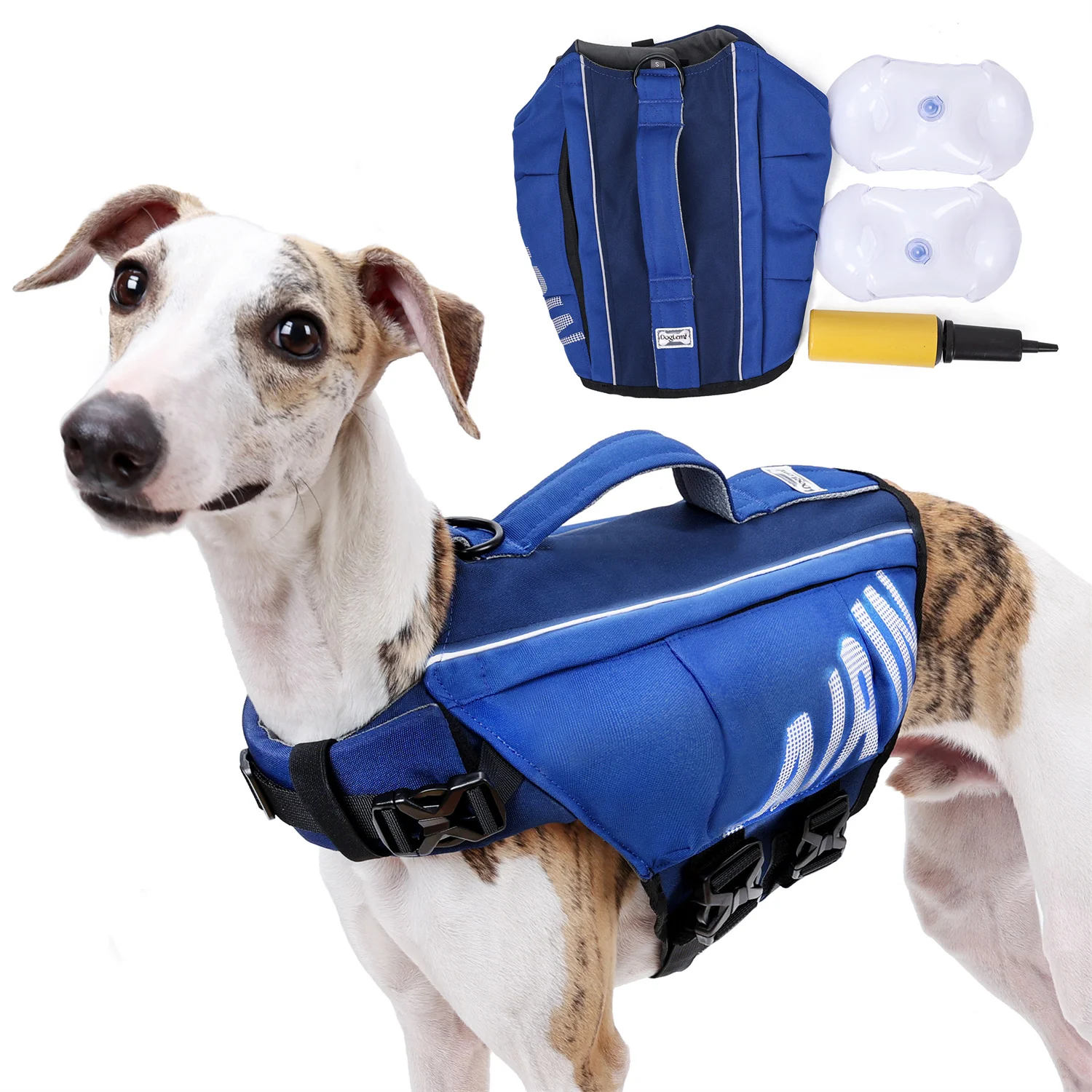 Inflatable Dog Life Jacket Safety Reflective Dog Life Preserver for Med Large Dogs High Buoyancy Pet Lifevest with Rescue Handle