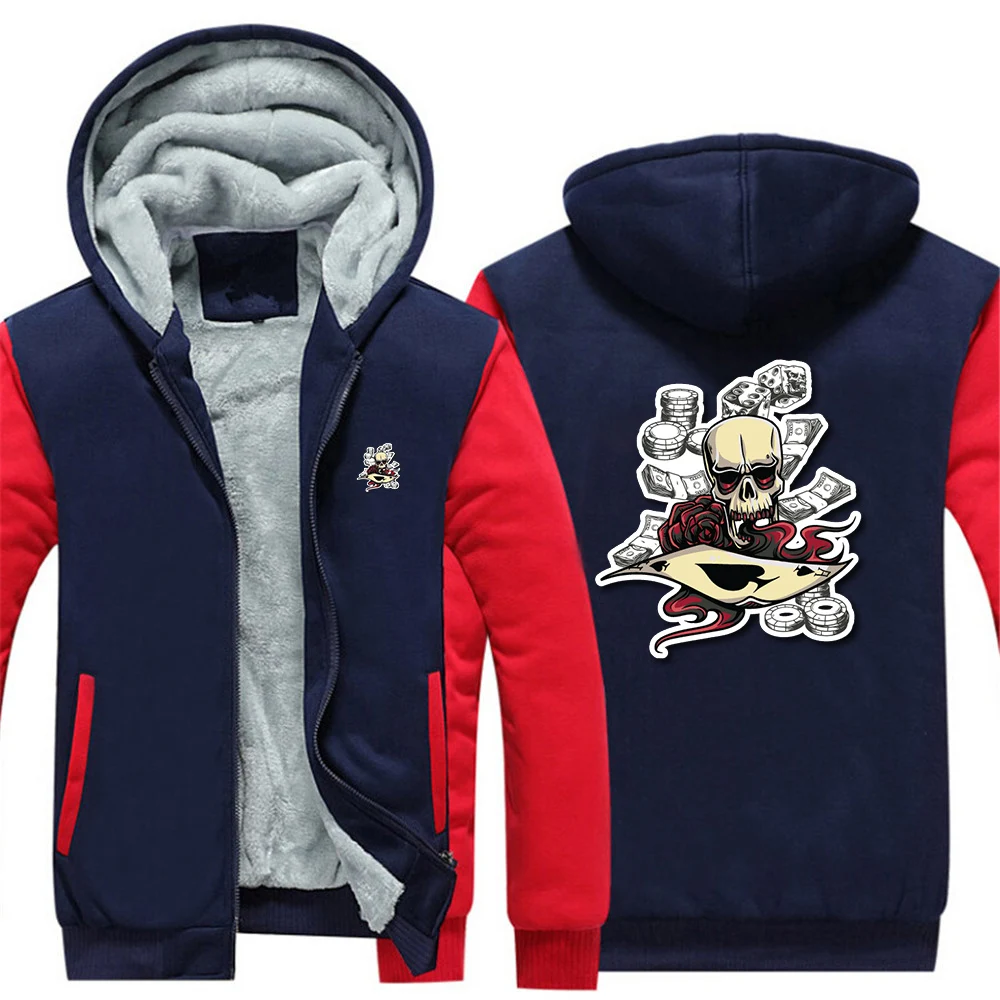 2025 خريف شتاء جديد الرجال الجمجمة بوكر رقاقة نمط طباعة بلوزات الدافئة رشاقته الصوف هوديس الهيب هوب معطف مريح