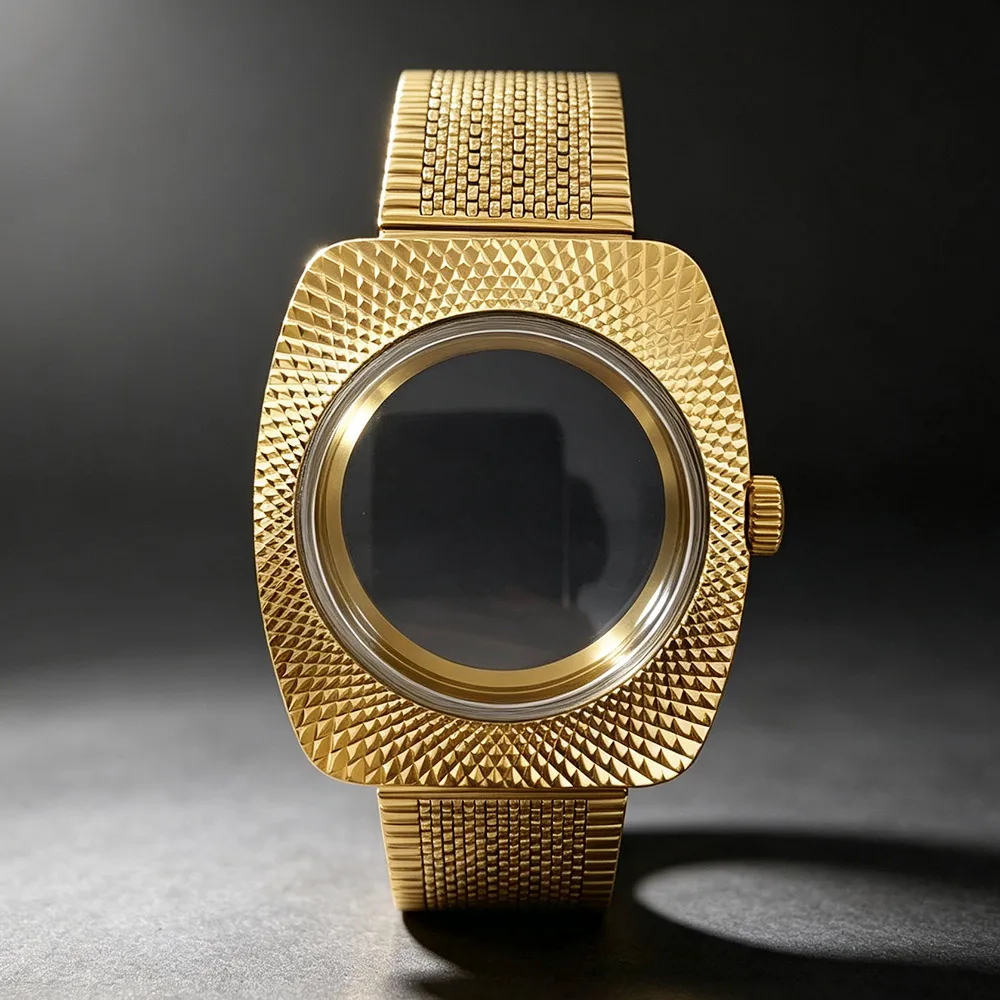 36.5mm Gold NH70 NH34 NH35 Watch Case 28.5mm Dial Steel Double Domed Acrylic See Through Caseback 19mm Band Watch Case
