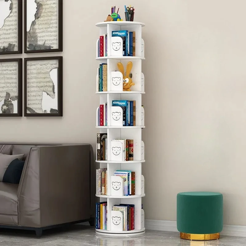 ‌360° Rotating Bookshelf for Kids Study - Space Saving Multi-Tier Floor Standing Organizer, Compact Storage Shelf Corner Unit
