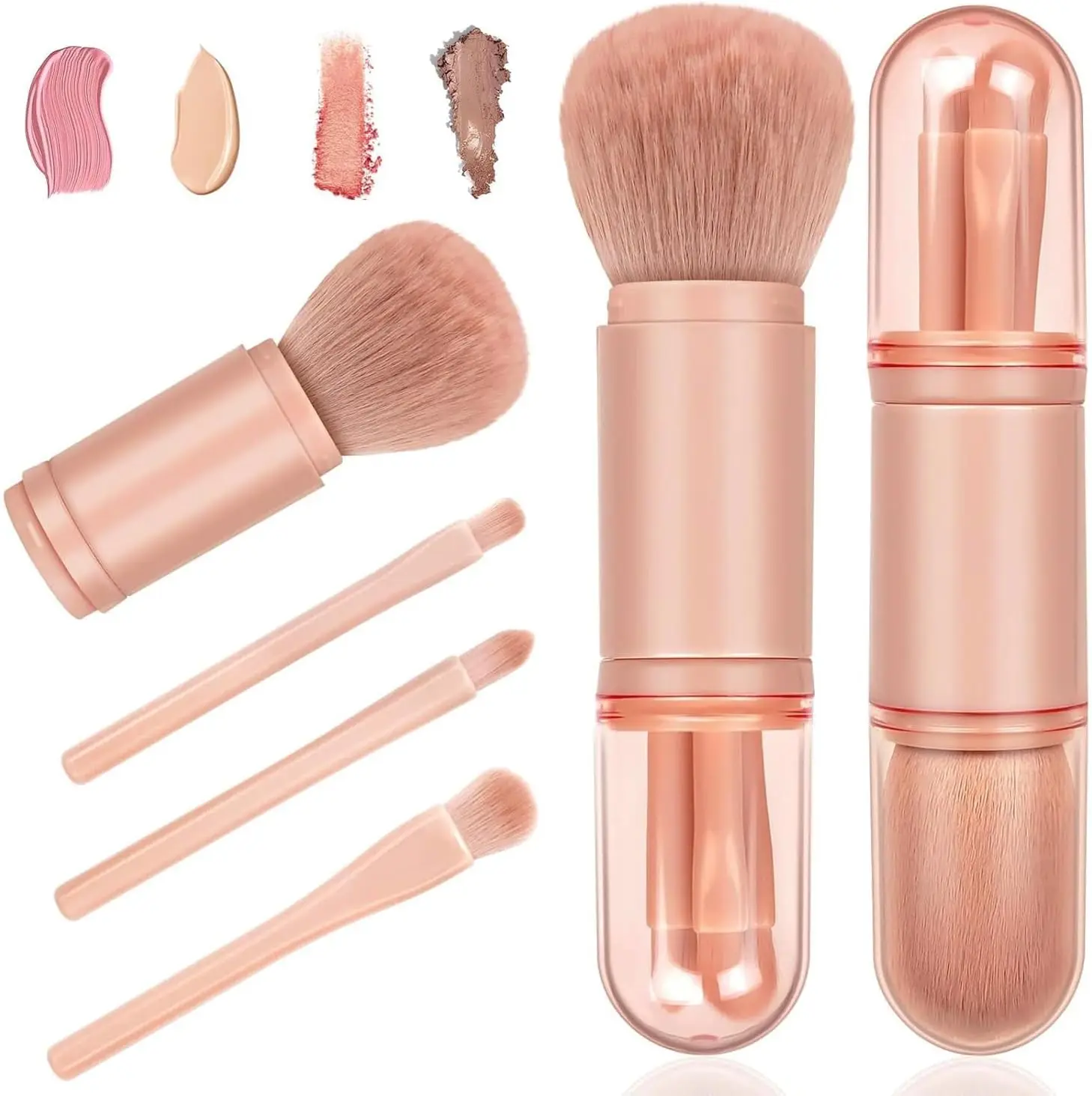Brocha De Maquillaje Retrctil, 4 En 1, Brocha Porttil Para Labios De Viaje, Brocha Para Resaltar, Brocha Para Sombra De Ojos,