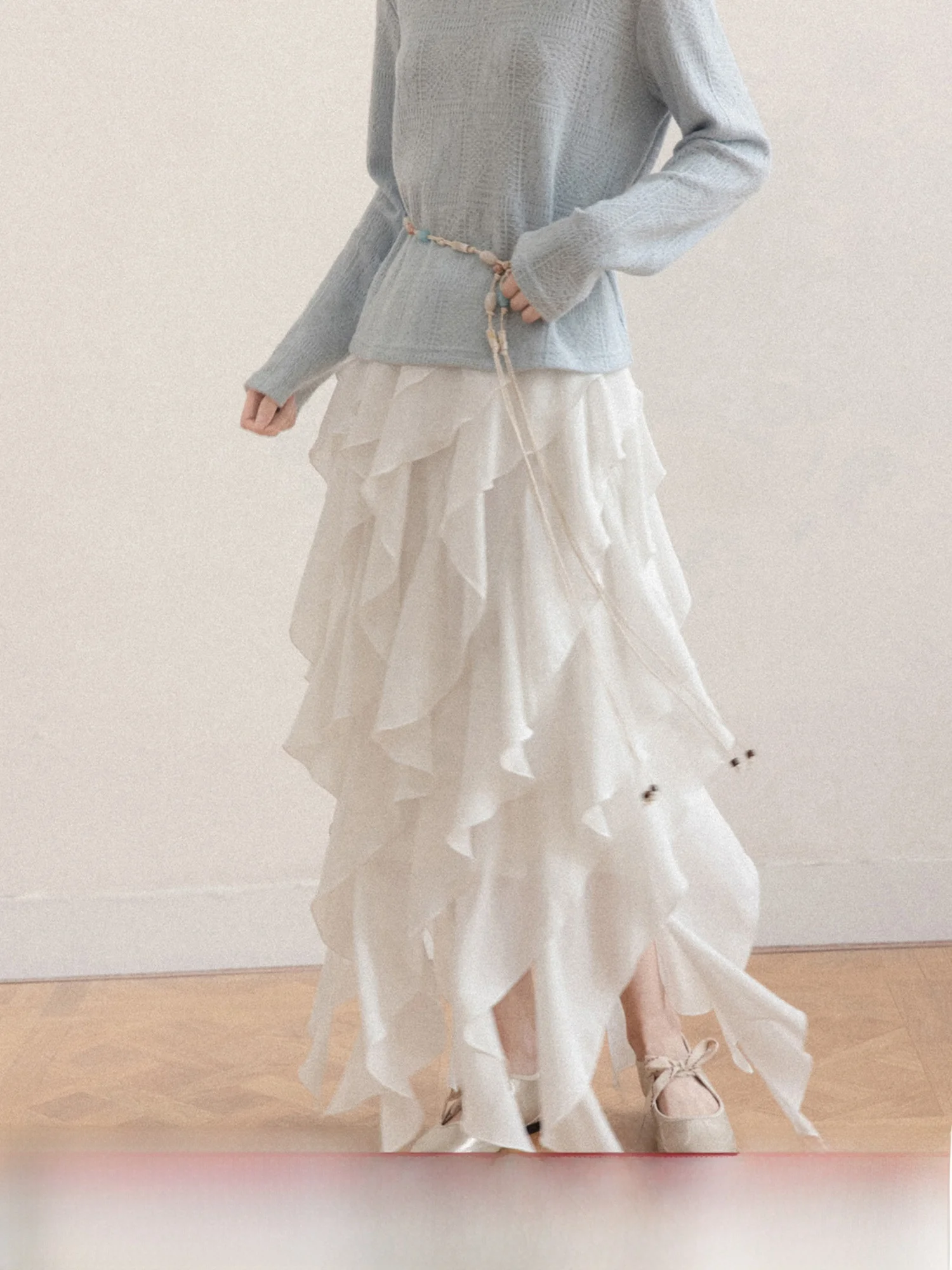 

Ele High Waist A-Line Skirt Asymmetrical White Women's Spring Summer Casual Comfortable Polyester Fiber Skirts