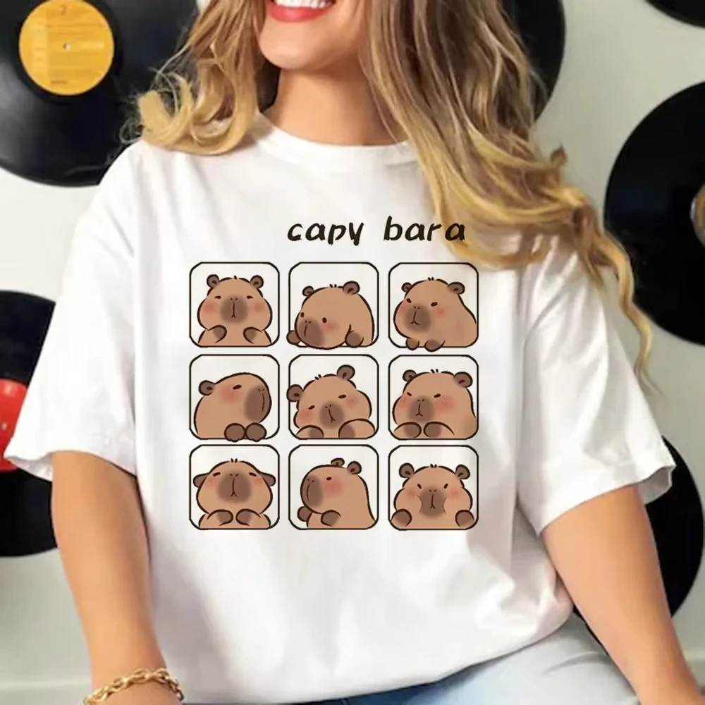 Funny 90s Capybara Tshirt Women T-Shirt Capibara Cartoons Clothes Girl Capybaras T Shirt Female Casual Top Clothes Tops
