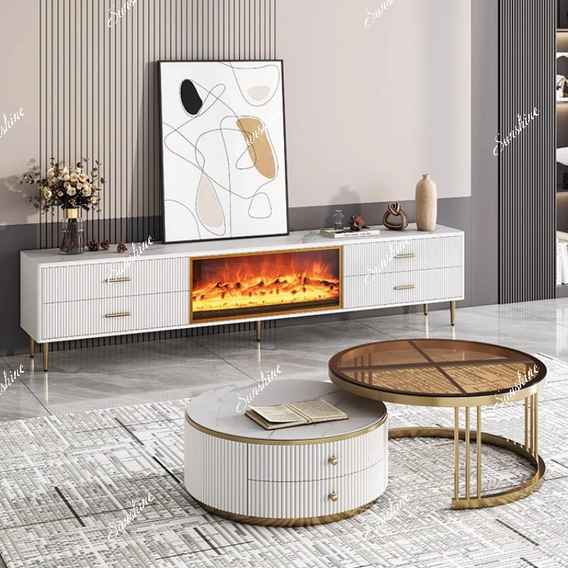 Slate coffee table living room home light luxury modern simple small apartment size round multi-functional telescopic Italian