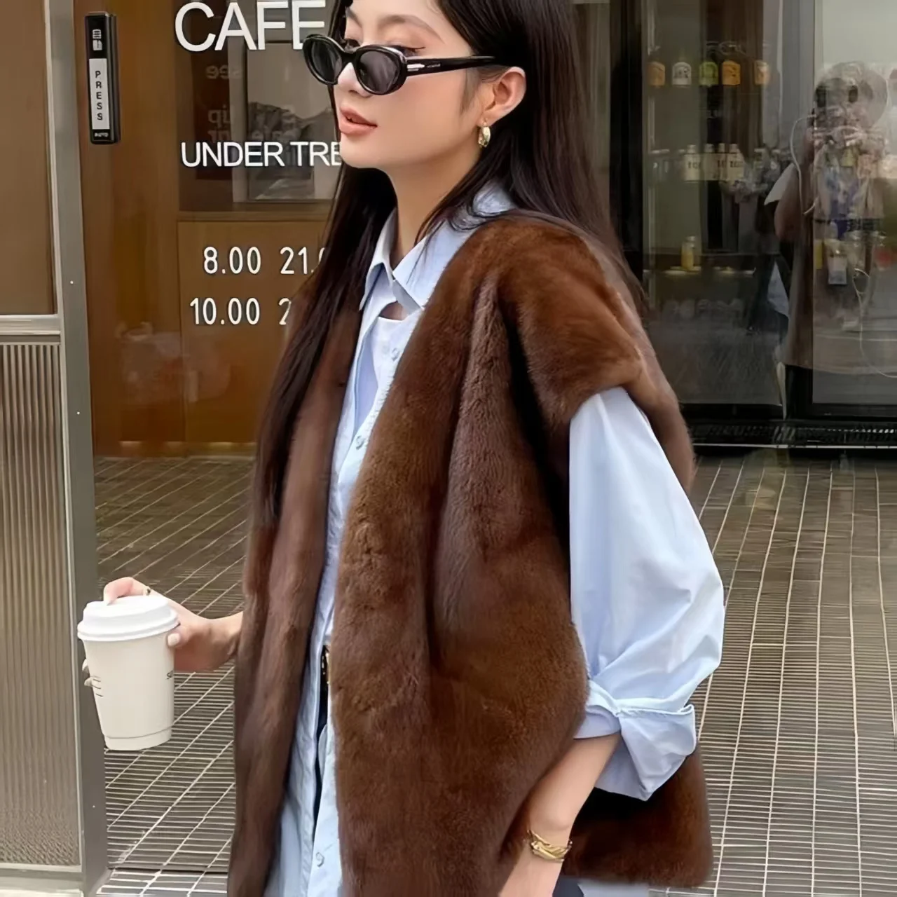 Faux Fur Waistcoat for Womens,Chic Splice Mink Coat Ladies Sleeveless Fur Vest Jacket, Slim Faux Fur Outwear Vests, New