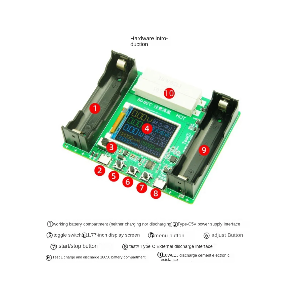 18650 Lithium Battery Capacity Tester Module MAh MWh Type C Digital Battery Power Detector Module 18650 Battery Tester