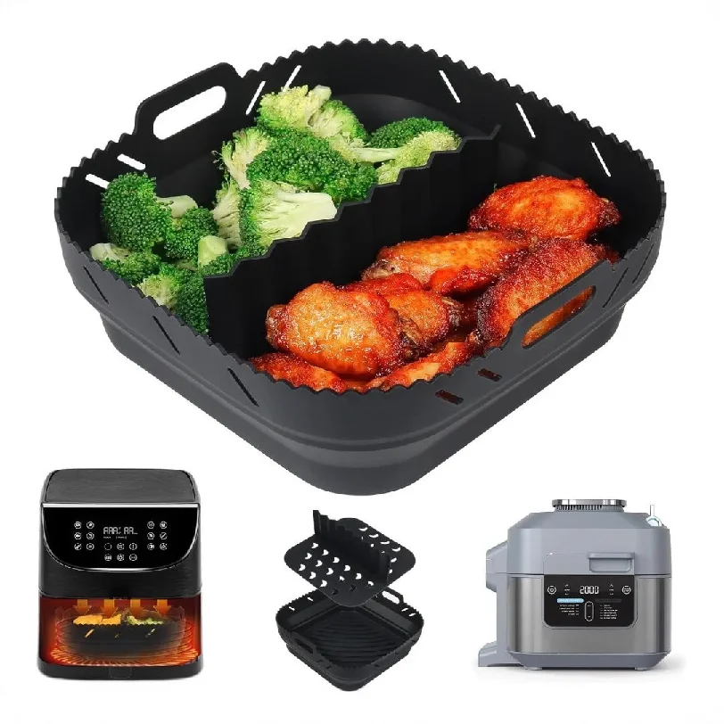

Dishwasher safe Square Silicone Air Fryer Liner Reusable Heat Resistant eazy clean air fryer silicone liners with divider