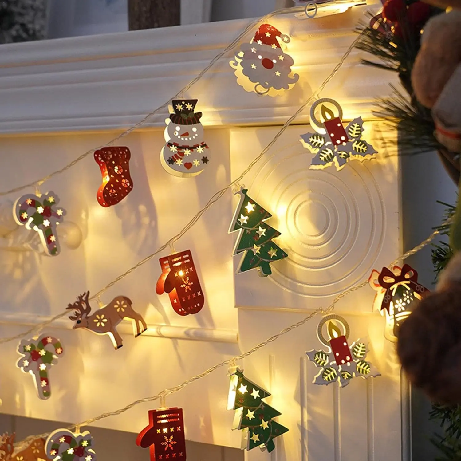 1.5M/3M Iron Christmas LED String Lights Santa Elk Snowman Bell Xmas Fairy Lamp for Xmas Tree Ornament Decoration Happy New Year