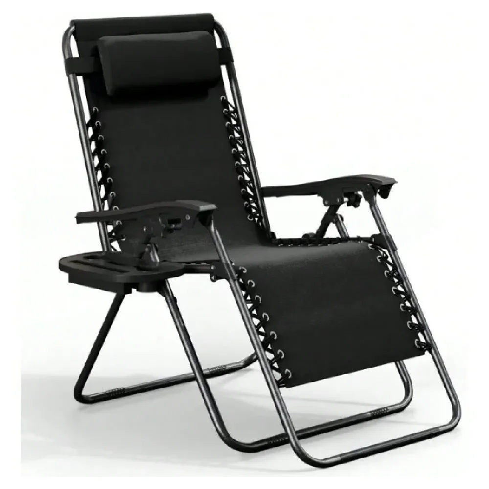 

Gravity Chairs, Portable Patio Lounge Chair Outdoor With Pillows Cup Holder Trays, Adjustable Steel Mesh Reclining Camping Chai