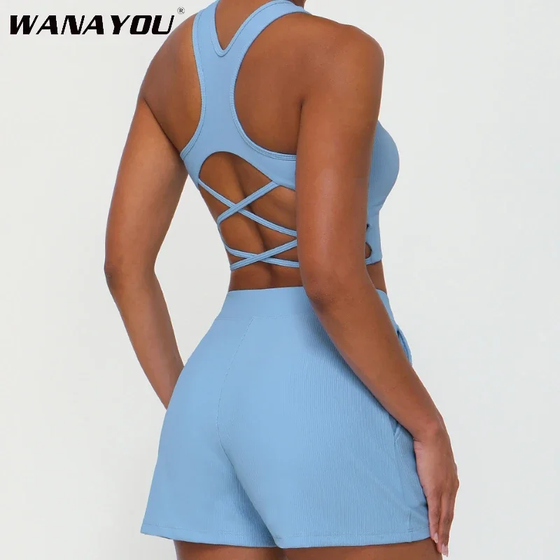 

2 PCS Women Seamless Yoga Set Sexy Sport Bra High Waist Sports Shorts Gym Clothing Fitness Sleeveless Shorts Suit Sporstwear