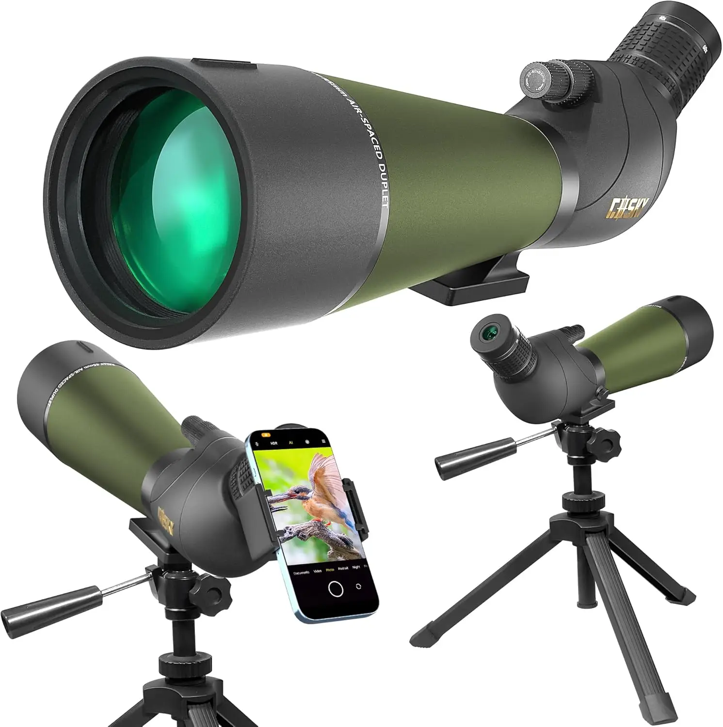 

Updated 20-60x80 Spotting Scopes with Tripod, Carrying Bag and Quick Phone Holder - BAK4 High Definition Waterproof Spotter Scop