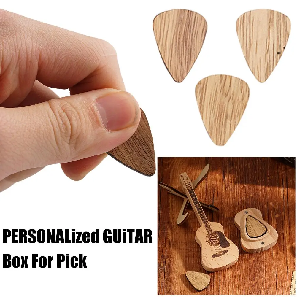 Wooden Acoustic Guitar Pick Box With Stand Smooth Edge Portable Burr-free Container Handcrafted Guitar Picks Storage H4p3