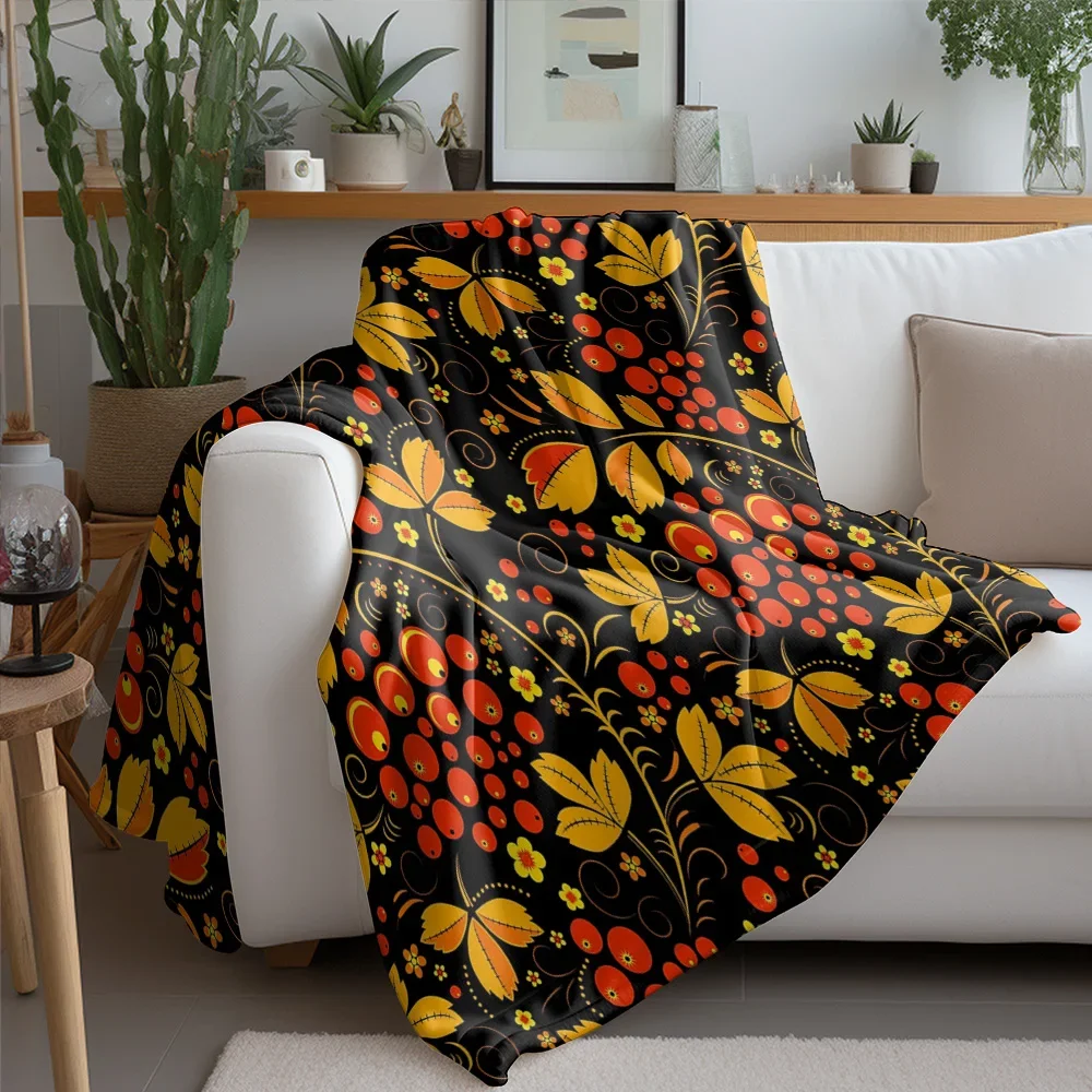 Red and Black Floral Russian Matryoshka Doll Print Blanket Throw Soft Cozy Decorative Cushion Cover Gift