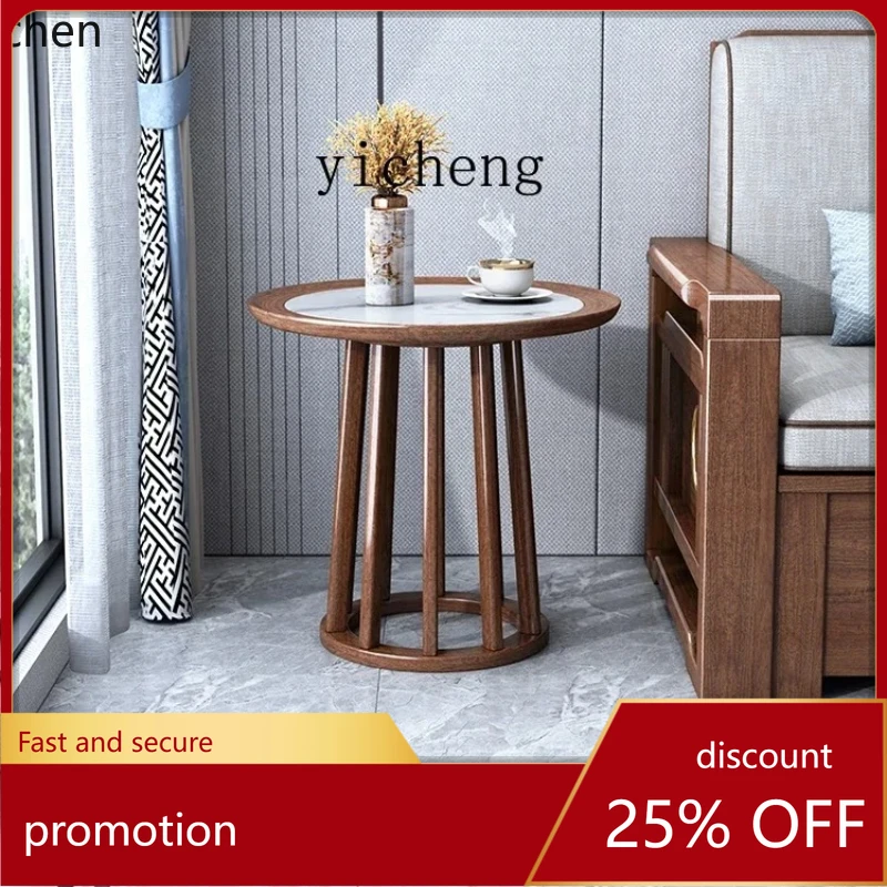 

HXL Solid Wood Small Round Table Sofa Side Living Room Household Mobile Corner Table