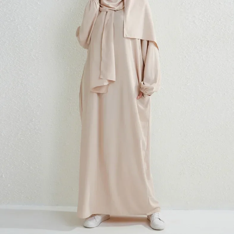 Women Eid Muslim Abaya Dubai Arab Kaftan Islam Long Robe Graceful Ramadan Morocco Abayas Loose Solid Color Jalabiya Modest 2025