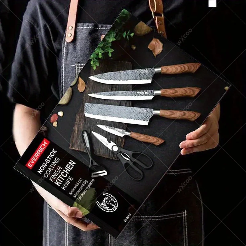 6-7pcs Kitchen Knives Set Chef Slicing Knives Set Meat Cleaver Fruit Knife Peeler Scissors Stainless Steel Cooking Set Tools