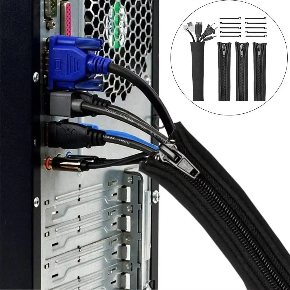 

Data Cable Cable Management Sleeve Computer with Zipper Network Cable Organizer for PC Neoprene Cable Storage Cover