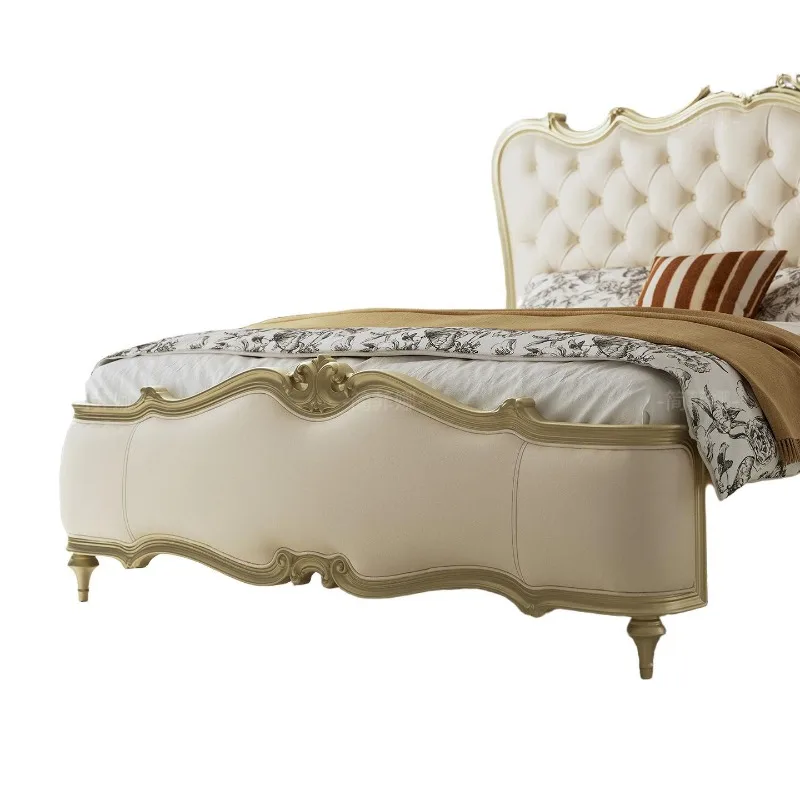 French sense 2025 new solid wood bed double wedding bed thickened bed master bedroom home without