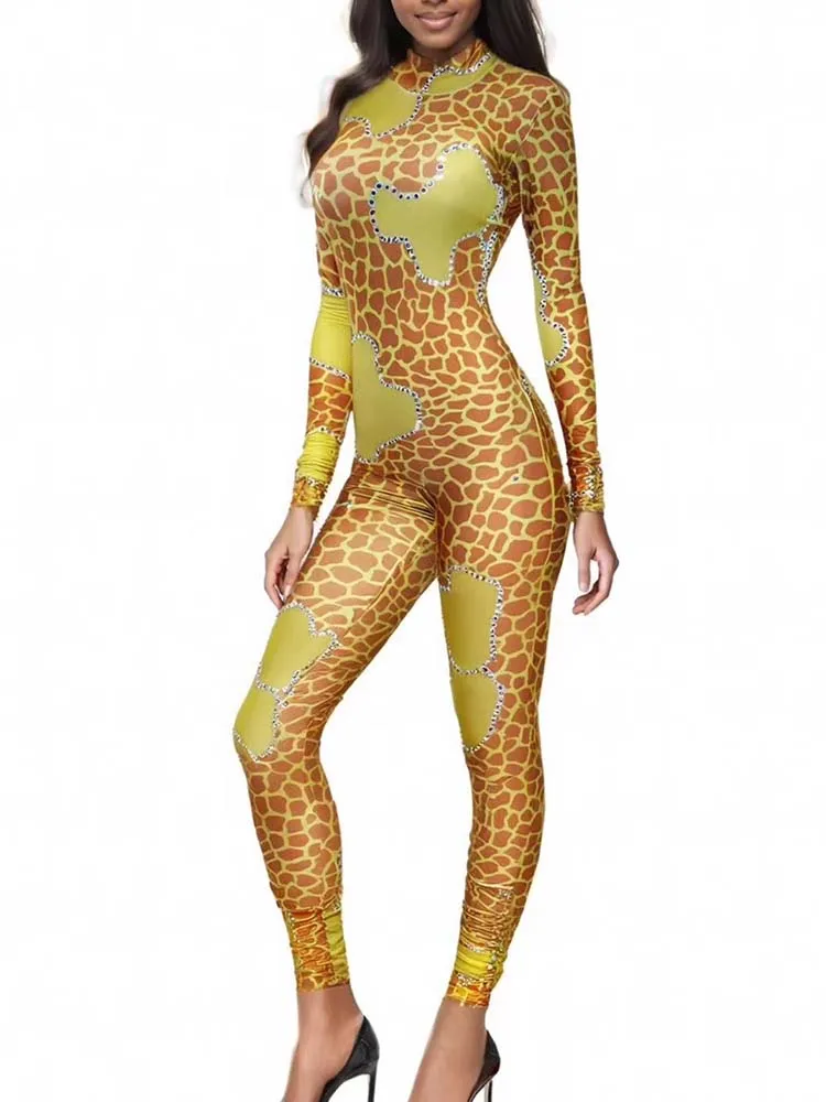 

High Quality Rhinestone Elastic Color Blocked Jumpsuit 2025 New Fashion Custom Women'S Clothing
