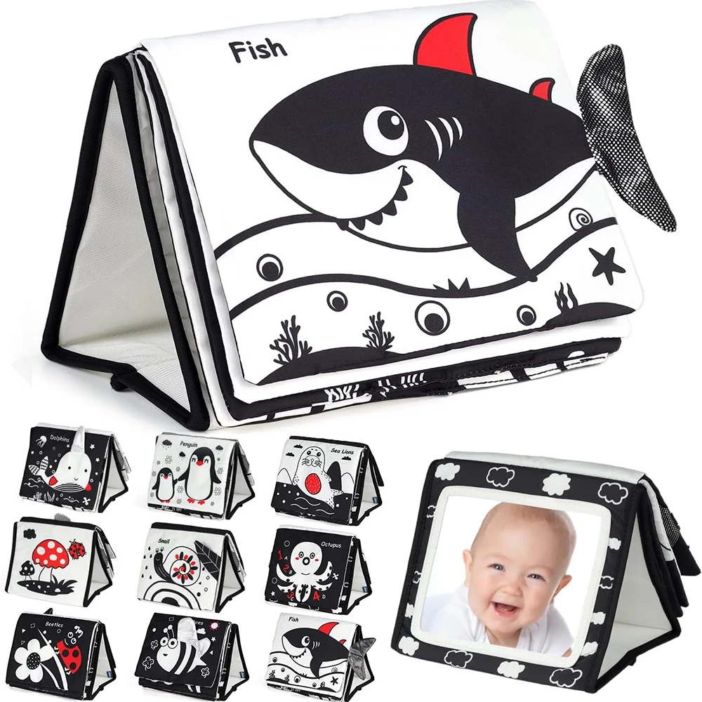 Детские игрушки Монтессори, 0, 12 месяцев, зеркальная игрушка для времени на животе, высококонтрастная черно-белая тканевая книга, сенсорная игрушка для новорожденных для мальчиков и девочек Детские игрушки Монтессори, 0, 12 месяцев, зеркальная игрушка для времени на животе, высококонтрастная черно-белая тканевая книга, сенсорная игрушка для новорожденных для мальчиков и девочек