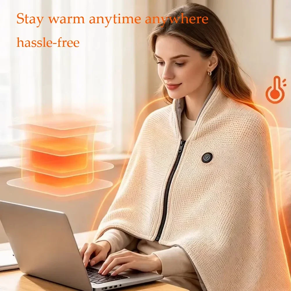 Heated Shawl for Women Graphene Lightweight Wearable Blanket USB Rechargeable Cordless Warming Blanket Winter Poncho for Office