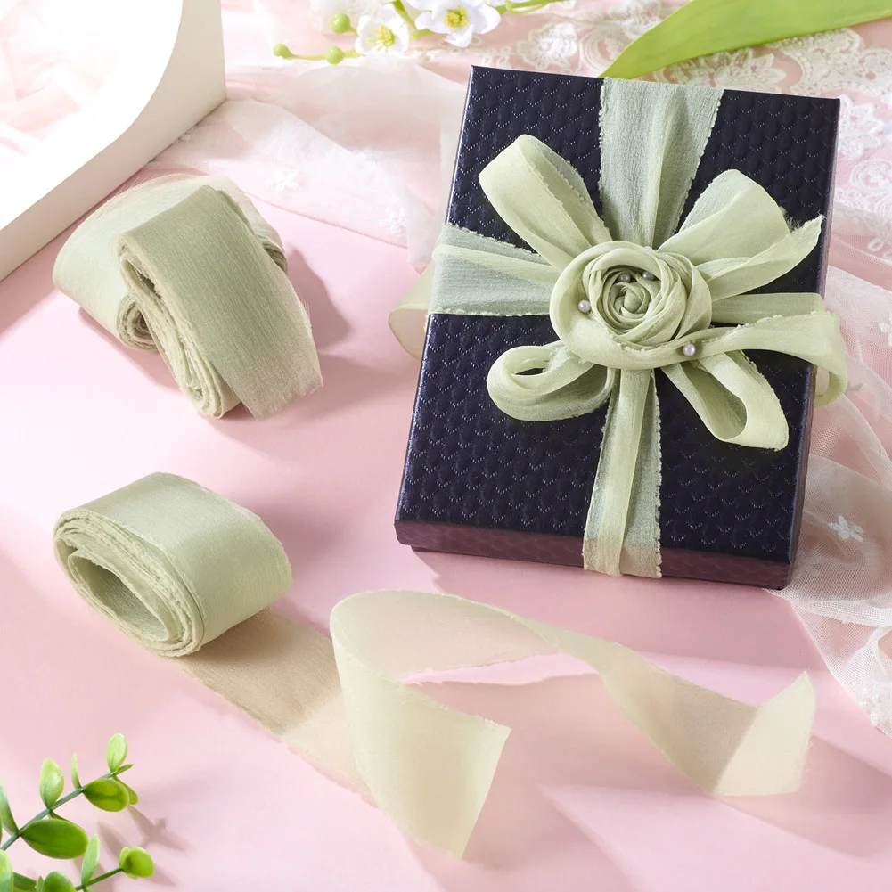 3 Rolls Frayed Polyester Ribbon Flower Bouquet Ribbon Raw Edge Wired Ribbon for Gift Wrapping Accessories Wedding Decorations
