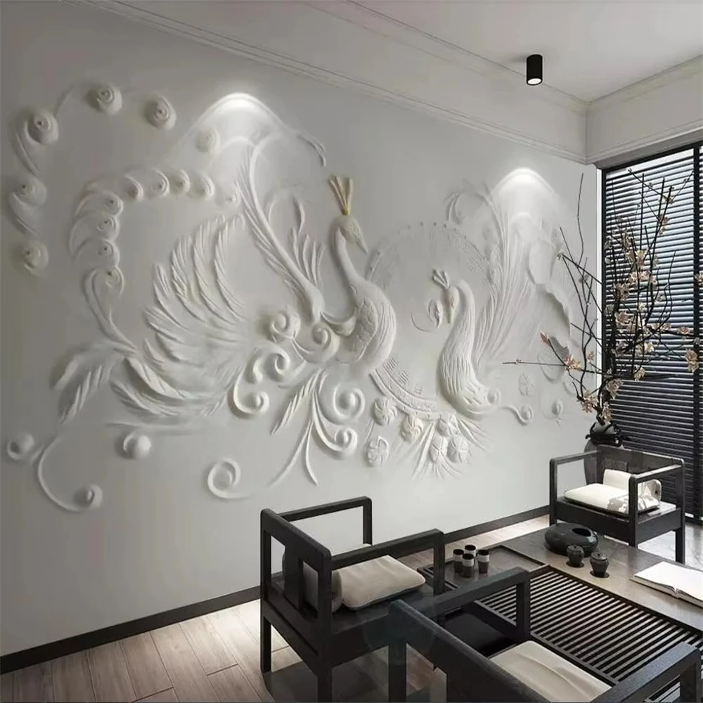 custom Photo Wallpaper for Walls Embossed peacock Painting Living Room Sofa TV Background Mural Wall Paper roll TV background