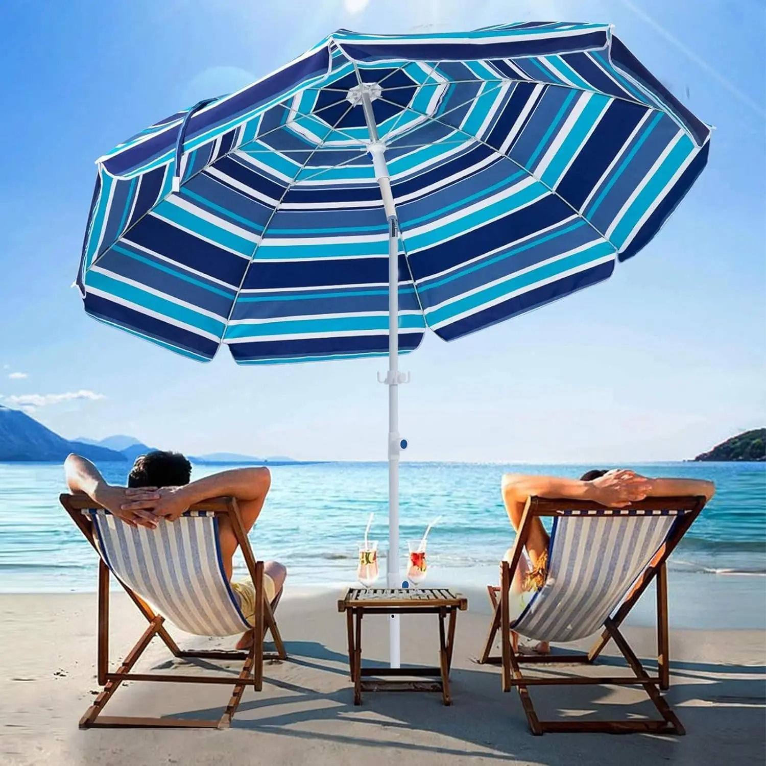 

6.5FT Beach Umbrella with Removable Sand Anchor, UV 50+ Outdoor Portable Sunshade Umbrella with Push Button Tilt and Carry Bag