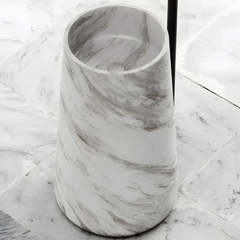 Floor-to-ceiling natural marble column basin wash basin Villa white simple creative outdoor wash basin