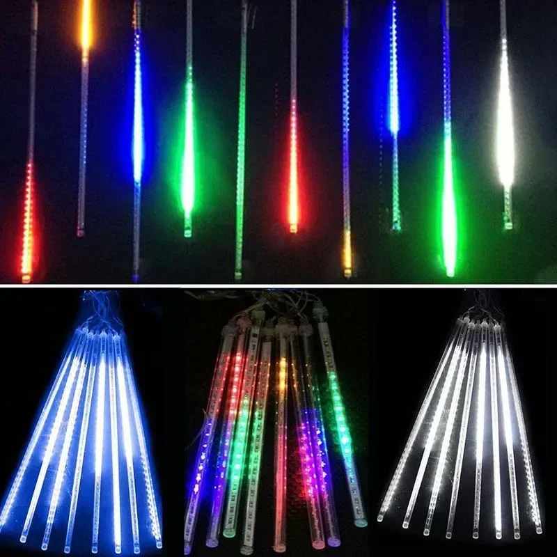 Solar Meteor Shower Rain Lights Outdoor Waterproof Icicle Fairy String Lights for Home Garden Christmas Raya Decoration