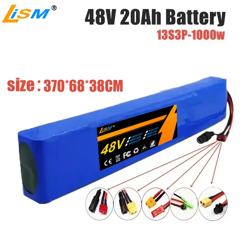 

48V 20Ah 13S3P Lithium Battery Suitable for 500W-1000w Electric Bicycles,Scooters,18650 Rechargeable Lithium-ion Battery pack