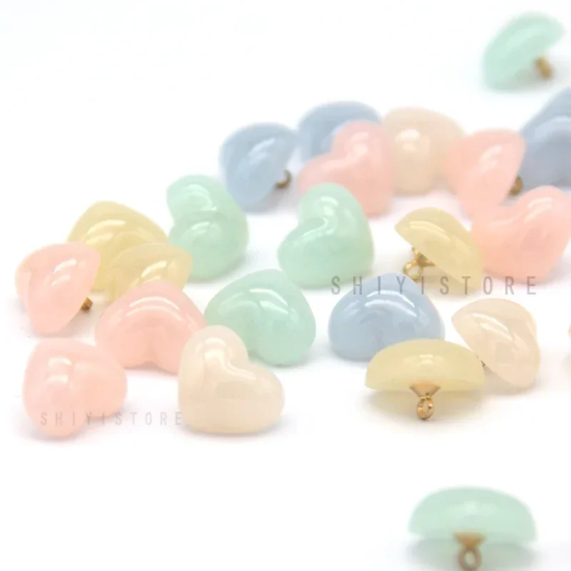 10pcs Candy Color Heart Pearl Metal Shank Buttons For Clothing Kids Shirt Dress Wedding Decorative Sewing Accessories Wholesale