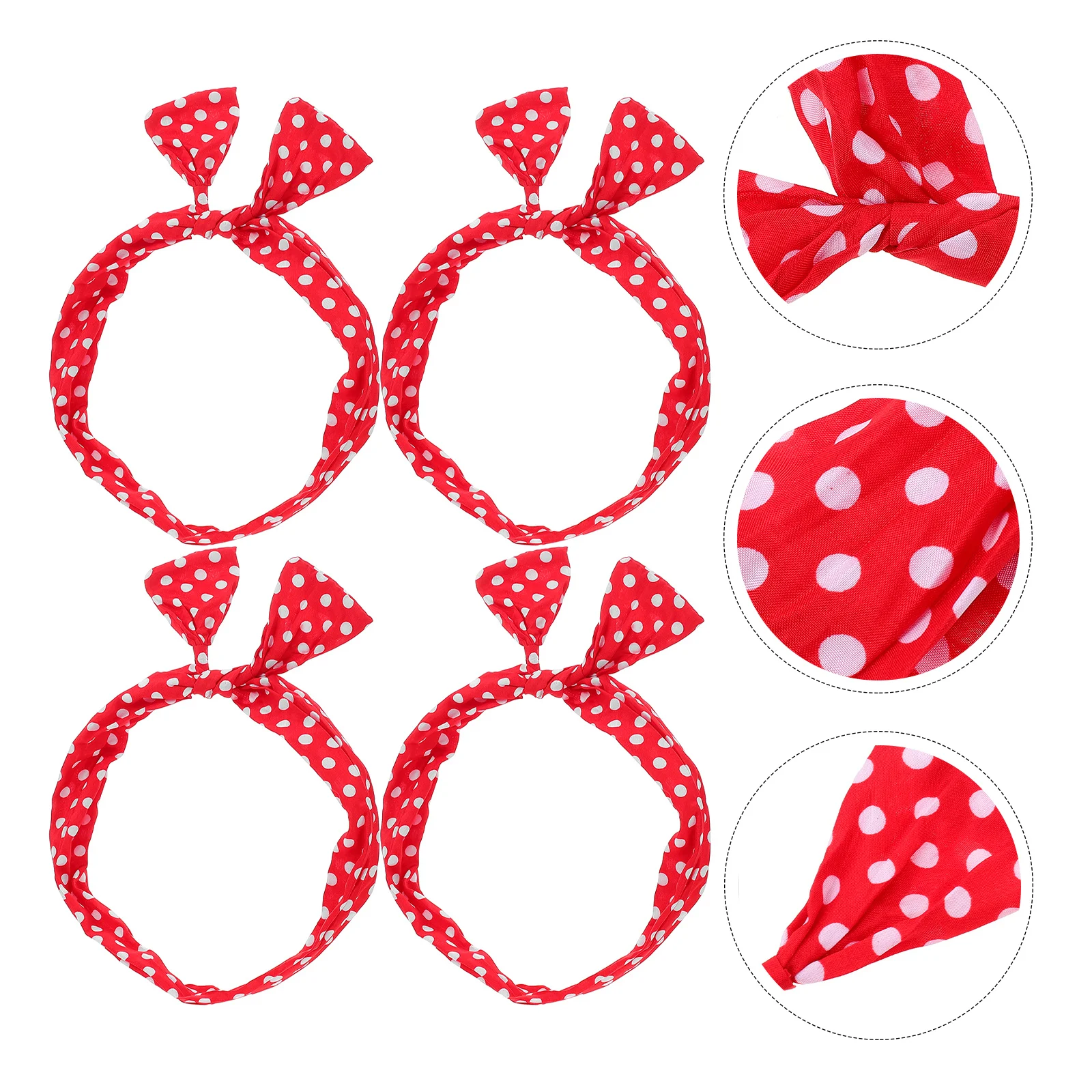 

4 шт., повязки на голову из проволоки с бантом, противоскользящий декор для волос в горошек для женщин и девочек, вечерние, косплей, широкая декоративная повязка на голову для волос