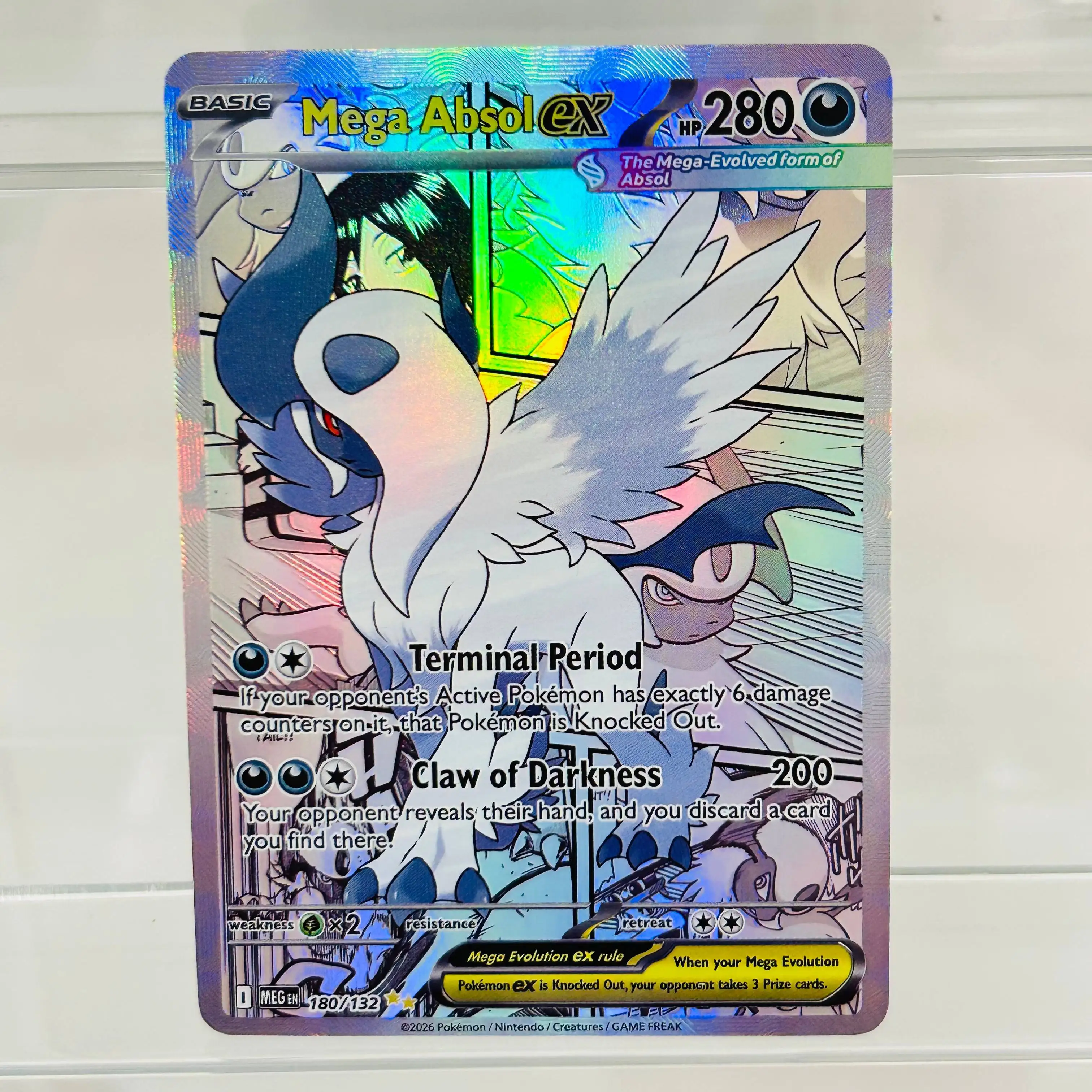 

Pokemon English Mega Absol ex 180/132 DIY Holographic Foil Card, Perfect Condition Premium Anime Collection Card